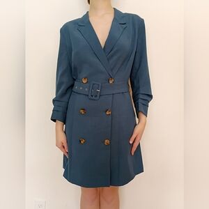 Adelyn Rae Teal Double-Breasted Belted Long Sleeve Trench Dress